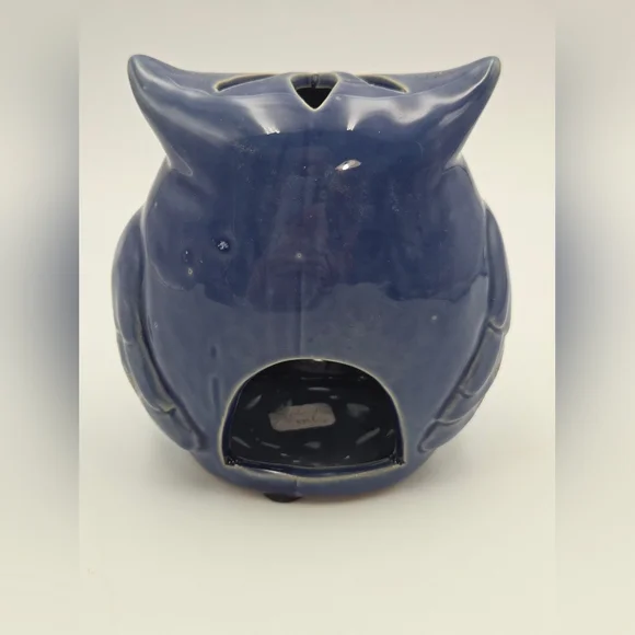 Owl Luminary Candle Votive MCM Stoneware Pottery Blue Decor Cut Outs 5"x4" - Picture 4 of 7